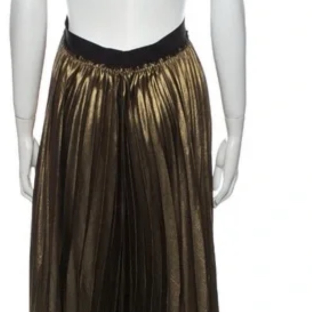 ALC Gold black Pleated Maxi Skirt Olivia Square Neck Gown Dress stretch medium - Picture 3 of 15